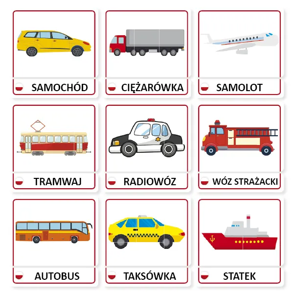 Fiszki Pojazdy (karty obrazkowe Flashcards) E-230